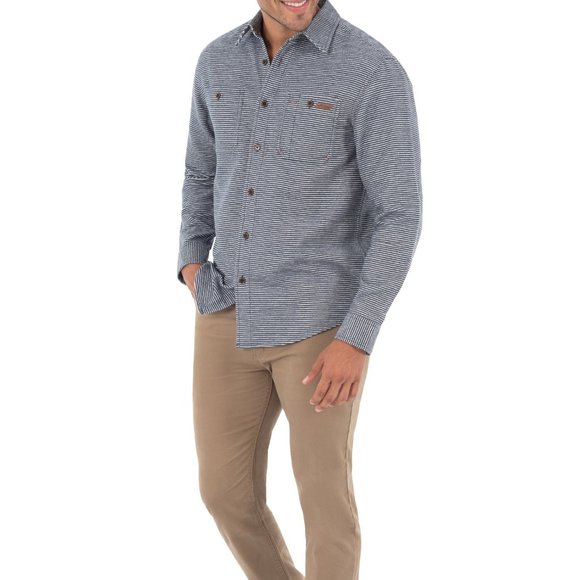 DICKIES L 42-44 Blue Jacquard Textured Stripe Flannel Long Sleeve Workshirt - Picture 1 of 7